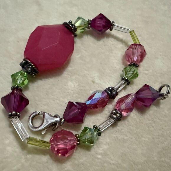 COLORFUL GEMSTONEā& CRYSTAL BRACELET āSTERLING SILVER CLASP ā ARTISAN STYLE 7.5ā - Picture 4 of 17